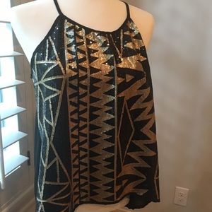Sexy Black & Gold Sequin Top with Semi-Open Back